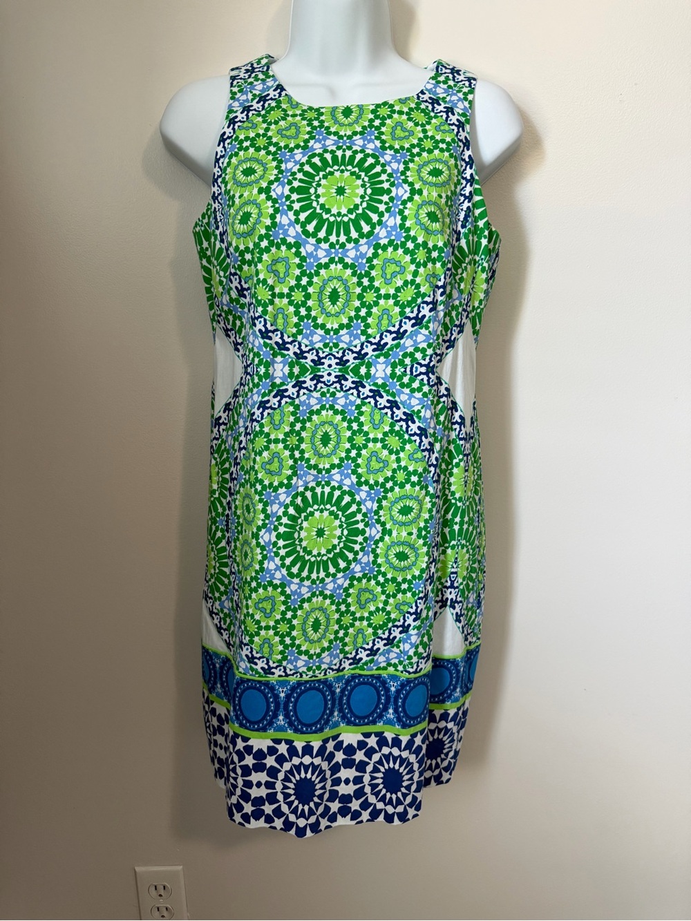 London Times Green and Blue Printed Sleeveless Dress